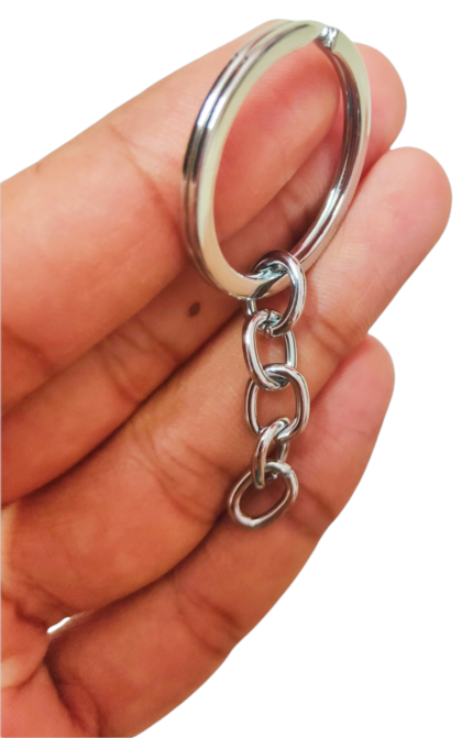 Kidultz Silver Plated Alloy Keyring Keychain Rings with Chain and connecting ring - Heavy duty glossy finish silver plated rings for DIY Crafts and other purposes